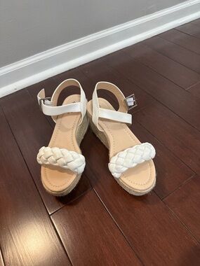 Buckle White Braided Espadrille Wedge Sandals
